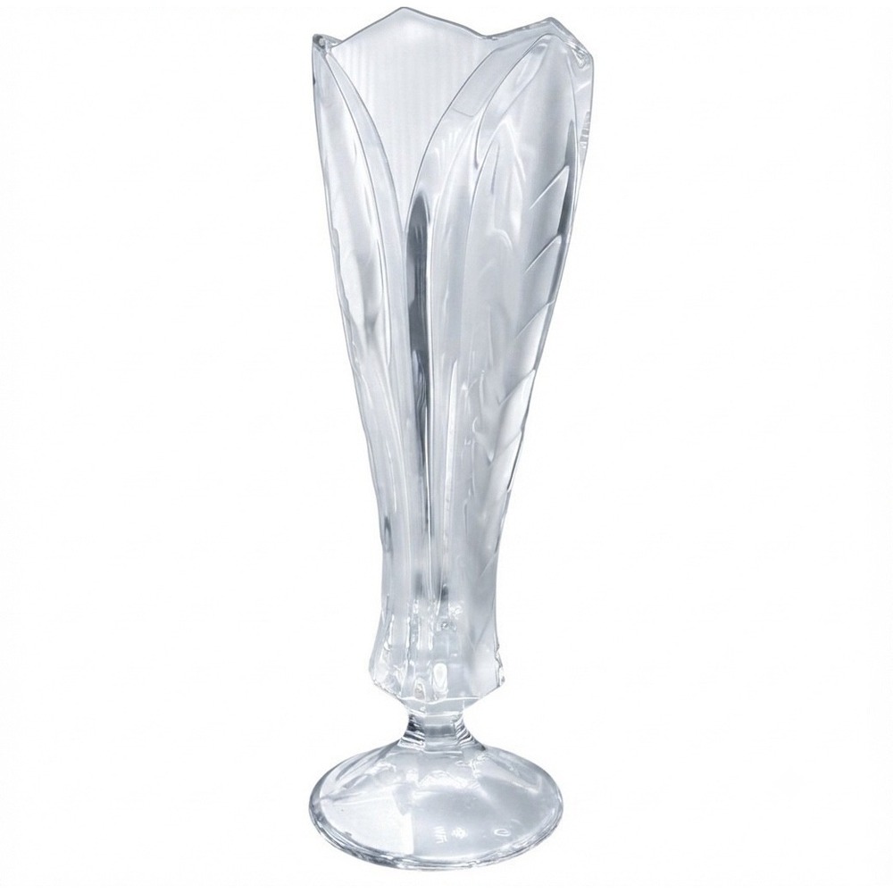 Clear Faceted Glass Vase Flared Top Glassware Etched‎ Glass Flowers Housewarming
